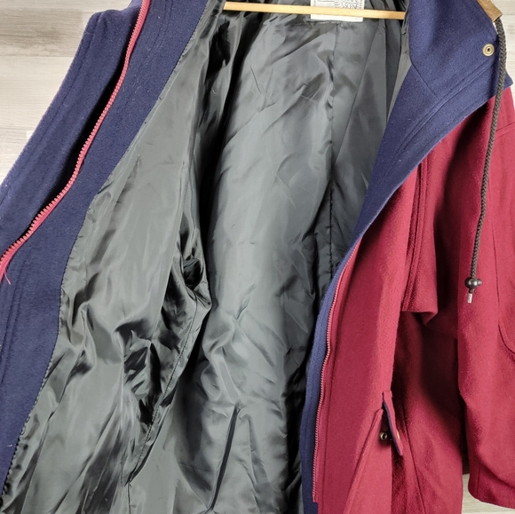 Vintage International Scene Burgundy Felt Wool Full Zip Coat Women's Size XL - Picture 6 of 16